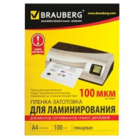 Пленки-заготовки д/ламинир-я BRAUBERG, КОМПЛЕКТ 100шт, для формата А4, 100 мкм, 530801