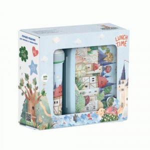 Набор ланч-бокс 0,98л и стакан детский с крышкой петлей 0,4л декор, светло-голуб 431331431 Бытпласт