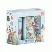 Набор ланч-бокс 0,98л и стакан детский с крышкой петлей 0,4л декор, светло-голуб 431331431 Бытпласт