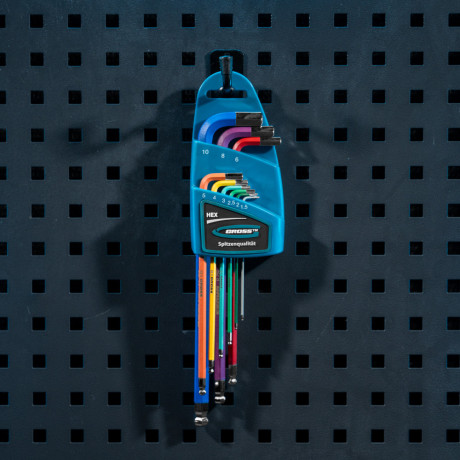 Набор ключей имбусовых HEX, 1.5-10 мм, S2, 9 шт, магнит, экстра-длинные с шаром, хром/краска Gross