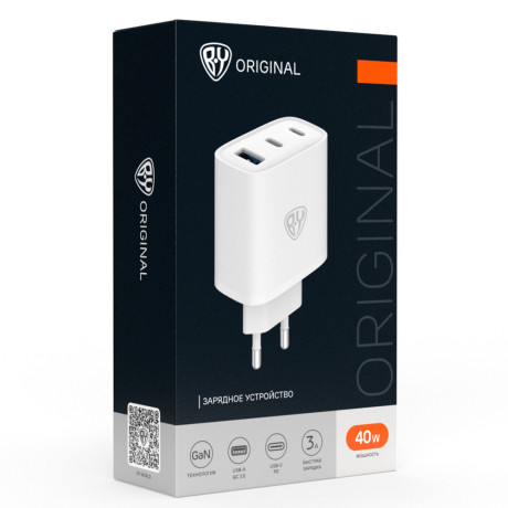 BY Сетевое зарядное устройство Smart 2*USB-C, 1* USB-A, QC,PD,PPS, 40 Вт, 110-240 В, 50-60 гц, белый