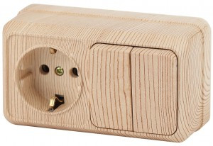 ЭРА Intro Quadro Блок ОУ роз. 1 мест, земля, керам.+выкл. 2 кл. гориз 2-702-11  сосна 53880