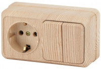 ЭРА Intro Quadro Блок ОУ роз. 1 мест, земля, керам.+выкл. 2 кл. гориз 2-702-11  сосна 53880