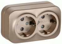 IEK GLORY роз. ОУ 2 мест. 16А (земля, шторки) РСш22-3-ХШм шампань мат. ERH24-K37M-16