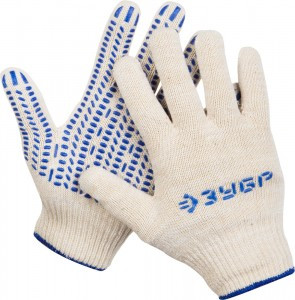Перчатки ЗУБР трикотажные, 12 класс, х/б, с защитой от скольжения, S-M