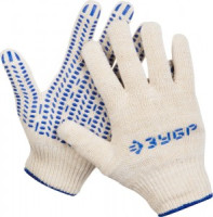 Перчатки ЗУБР трикотажные, 12 класс, х/б, с защитой от скольжения, S-M