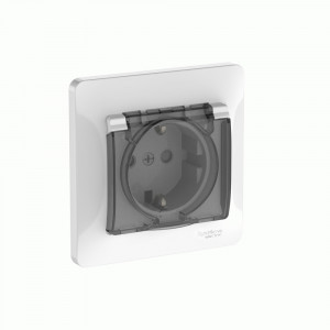 Systeme Electric GLOSSA роз. СУ 1 мест. (земля) штор. с крыш, 16А IP44(автоклем)БЕЛ GSL000148S (10!)