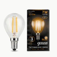 Gauss Filament Шар G45 E14 7W(550lm) 2700K 2K прозр. 80x45 филамент (нитевидная), 105801107