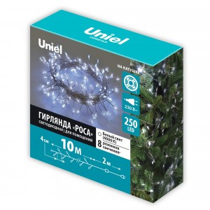 Uniel Гирлянда-нить св/д "Роса" 10м 250LED белый провод прозрач ULD-S1000-250/DTA WHITE IP20 DEWDROP
