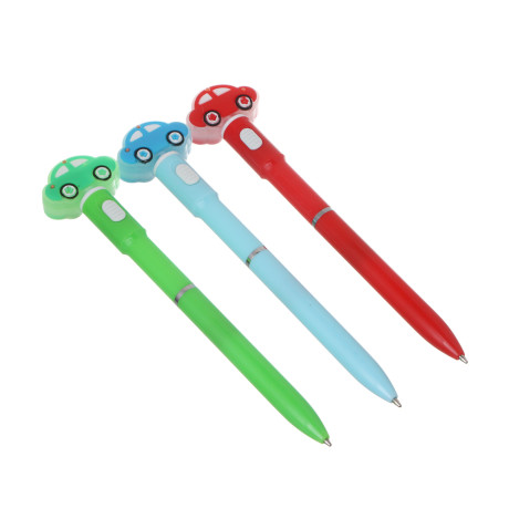 Ручка шариковая синяя 0,7мм, с LED подсветкой "Машинка", 3 вида