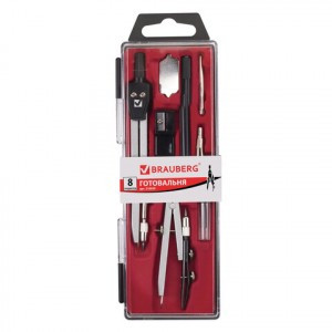 Готовальня BRAUBERG "Architect", 8 предметов: циркуль + кронциркуль, вставки + держатель, отвёртка,