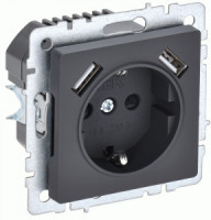 IEK BRITE мех. роз. СУ земля, штор. 16А с USB A+A 2,1А РЮш10-1-БрГ графит BR-R14-16-U21-D21-K53