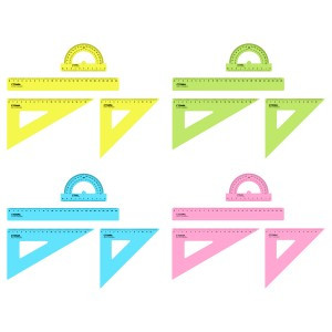 Набор чертежный СТАММ,размерL(линейка 25см,2 треуг.,транспортир),прозрачный,неон.,ассорти Арт.351437