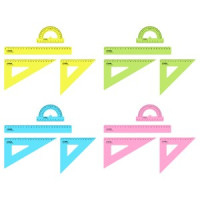 Набор чертежный СТАММ,размерL(линейка 25см,2 треуг.,транспортир),прозрачный,неон.,ассорти Арт.351437