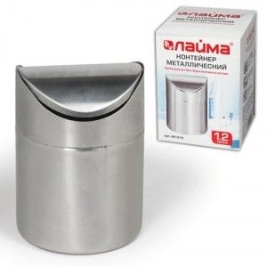 Урна д/мусора ЛАЙМА настол. с качающейся крышкой, 1,2 л, 12 х 16,5 см, нерж. сталь, матовая, 601618