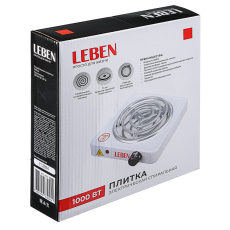LEBEN Плитка электрическая одноконфорочная 1000Вт нагр. эл. спираль d14см