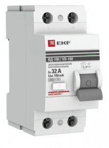 EKF PROxima выкл. дифферинциальный УЗО ВД-100 2P 32А 100мА тип AC 4,5кА эл-мех elcb-2-32-100-em-pro