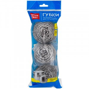 Губки(мочалки)для посуды металл,d=6см,20гр,спираль,3шт,265291/OfficeClean