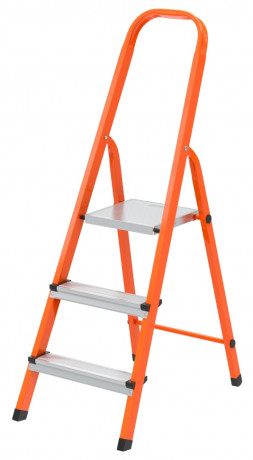 Стремянка, 3 ступени, стальной профиль, ступени сталь, оранжевая, Сибртех