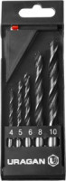 Набор URAGAN: Сверла спиральные по дереву, сталь 45, М-образная заточка, d=4-5-6-8-10мм, 5шт, в плас