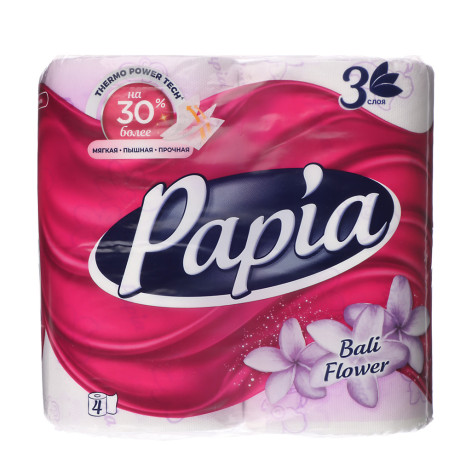 Туалетная бумага PAPIA балийский цветок, 3 слоя, 4 рулона