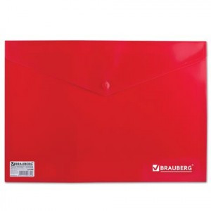 Папка-конверт с кнопкой BRAUBERG А4 непрозр.-красная, до 100 листов, 0,18мм, 221364