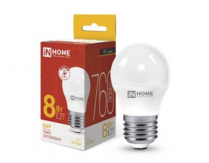 ASD/InHome лампа св/д VC шар P45 E27  8W(760lm) 3000К 2K 80x45 (без пульсации) 0563