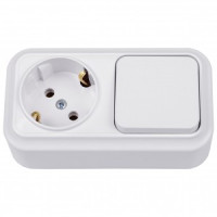 Bylectrica Вариант Блок (1 кл. выкл. 10А + роз 16А (земля) ОУ (корп. ABS) белый В-РЦ-7112