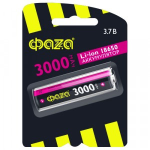 Ак-р ФАЗА 18650 Li-ion 3000mAh 3.7V без защиты VK1 18*65, BL1 (10!)