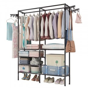 Вешалка напольная 170*107*36см, 2 секции, 2 перекладины+6 полок+крючки, окраш металл/пластик 107296