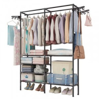 Вешалка напольная 170*107*36см, 2 секции, 2 перекладины+6 полок+крючки, окраш металл/пластик 107296