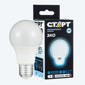 СТАРТ лампа св/д ЛОН A60 E27 7W(560lm) 4000K 4K 108x60 матов пласт/металл холодный свет WS 17293