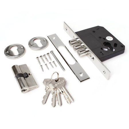 Замок врез 91/60-CR Apecs (хром) 3-хригельный (цилиндр 60мм)  \7 (28)