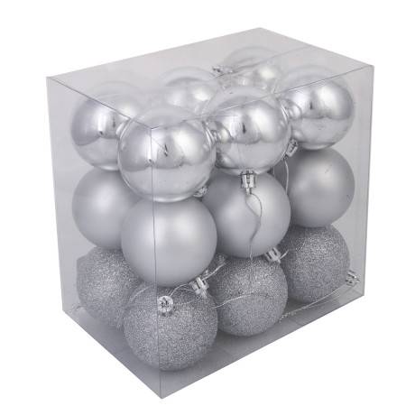 СНОУ БУМ Набор гладких шаров 6 см, 18 шт, серебро, 26-126