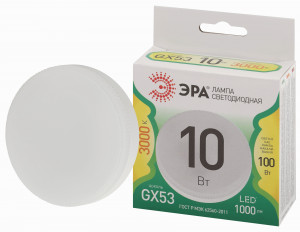ЭРА GREEN LINE лампа св/д GX53 10W(1000lm) 3000K 2K GX-10W-830-GX53 75x30 66979