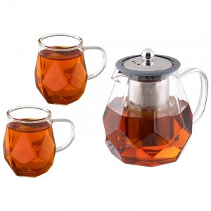 Набор AROMA (чайник заварочный 820мл+2 кружки 250мл) боросилик.стекло 107498 Leonord