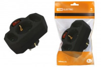 TDM разветвитель (тройник) 3роз. 2,5 выкл с индикацией, земля, под плоск вилку, черный SQ1806-0302