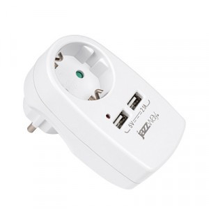 JAZZWAY разветвитель 1 роз. 16А+2USB 5V 2,1A бел (роз.блок-адаптер,земля, корпус негорючий) AD-1GU