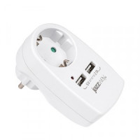 JAZZWAY разветвитель 1 роз. 16А+2USB 5V 2,1A бел (роз.блок-адаптер,земля, корпус негорючий) AD-1GU