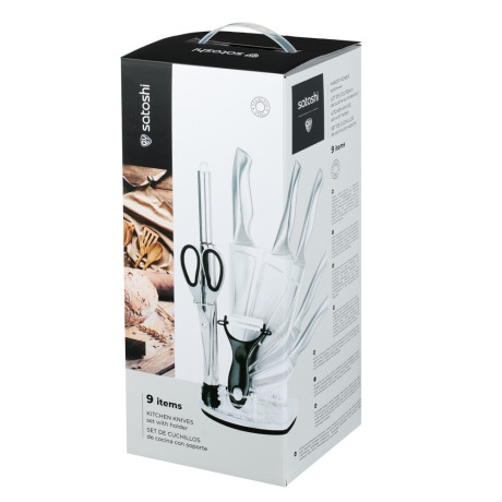 SATOSHI Морель Набор ножей кухонных 9пр, ручки хром, акриловая подставка