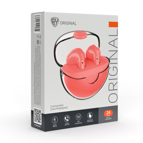 BY Наушники беспроводные TWS Spirit, 30/300мАч, оранжево-красный