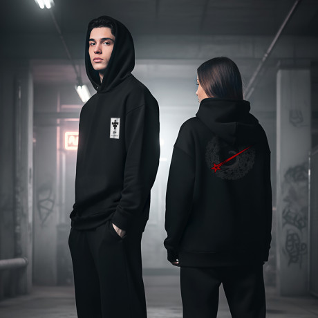 Худи черная с принтом РУССКИЕ СУПЕРГЕРОИ, футер с начёсом, размер L