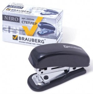Степлер BRAUBERG "Nero" №10 мини, черный, 222544