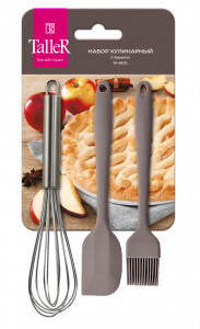 Набор кухонной утвари 3 предм. (венчик, лопатка, кисточка) силикон, нерж. сталь TR-98212 TalleR