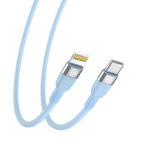 ВСЁГАЗИН Кабель для зарядки Live Type-C-iP, 1м, Быстрая зарядка 2.4А, PD 22W, силикон, голубой