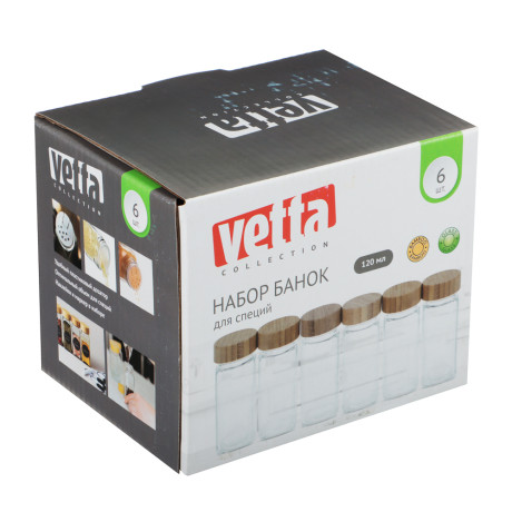 VETTA ЭКО Вуд Набор банок для специй, 6шт., 120мл,стекло, бамбук