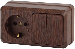 ЭРА Intro Quadro Блок ОУ роз. 1 мест, земля, керам.+выкл. 2 кл. гориз 2-702-10 венге 53877