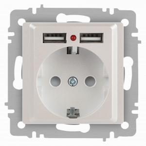 ЭРА Intro Accent мех. роз. СУ 1 мест. 16А 250В (земля, шторки + 2хUSB) перламутр 6-410-06