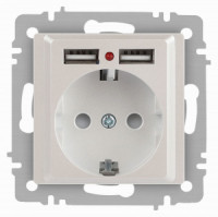 ЭРА Intro Accent мех. роз. СУ 1 мест. 16А 250В (земля, шторки + 2хUSB) перламутр 6-410-06