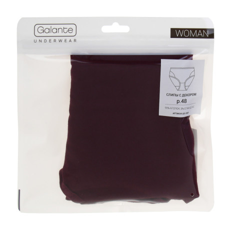 GALANTE Трусы женские макси с декором, р.48, 95%хлопок, 5%спандекс, бордовый, НБ25-15